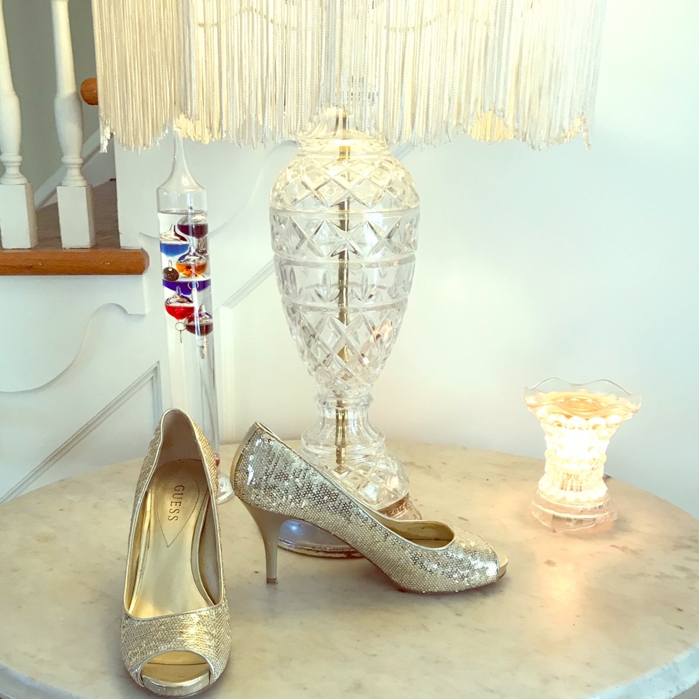 Guess Gold Sequins Peep Toe heels